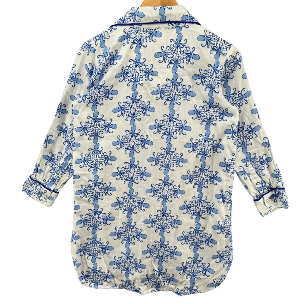 Jayes Studio Sleep Dress Womens Blue Octopus Long Sleeve Cotton Sateen Sz XS - Picture 2 of 10